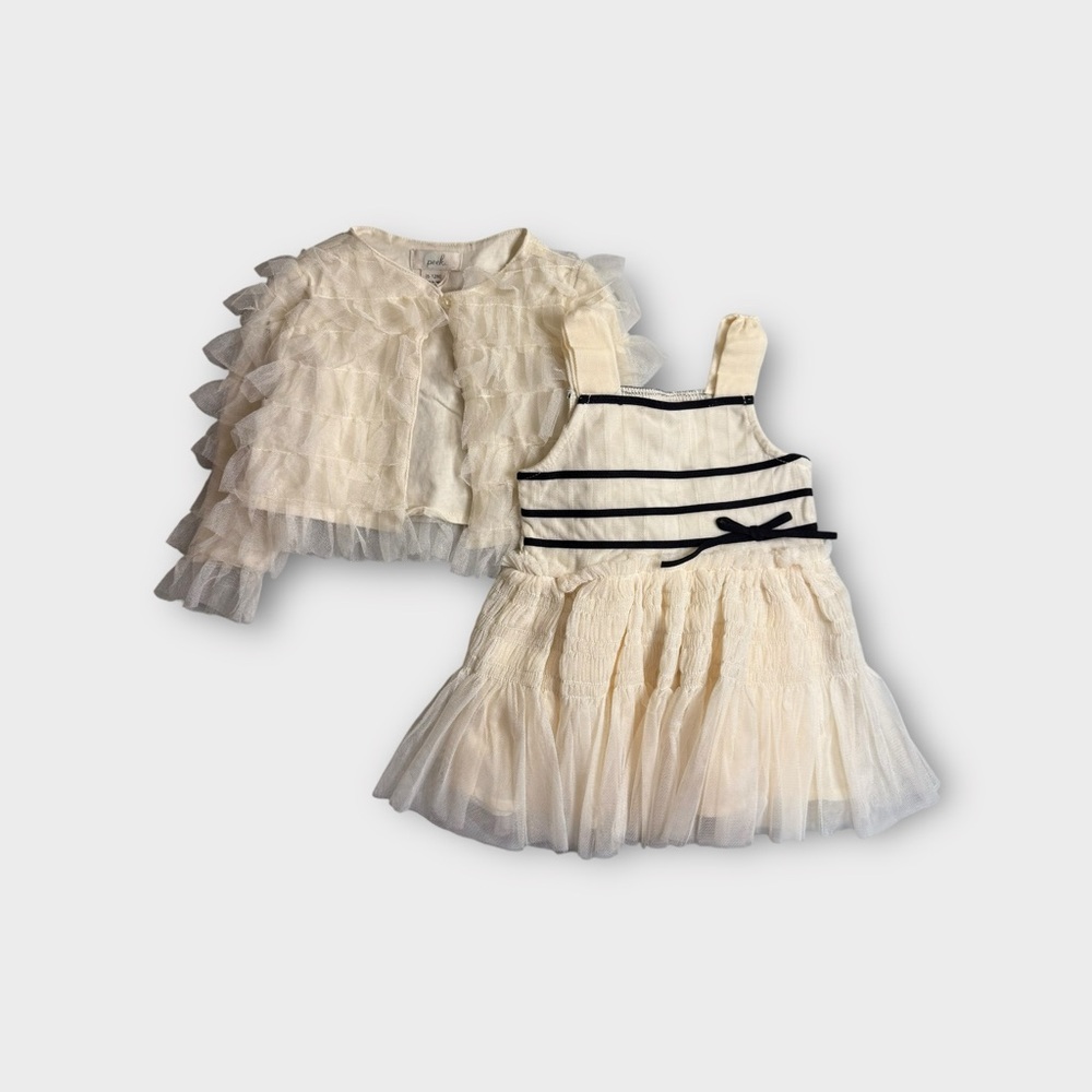 Peek Cream Striped Smocked Tulle Dress & Light Matching Jacket